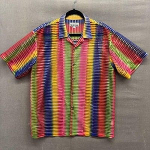 Maltos Shirt Mens Large Multicolor Striped Pleated Short Sleeve Button Up USA 1