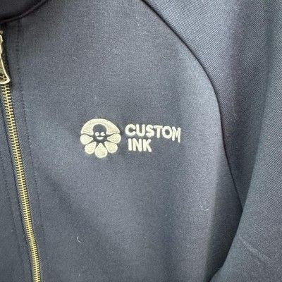 Brooks Brothers Jacket Mens XL Navy Full Zip Stand Collar Track Custom Ink Logo