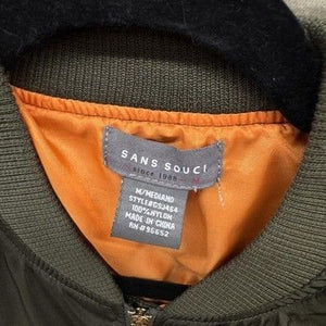 Sans Souci Jacket Womens Medium Olive Bomber MA-1 Nylon Orange Lining Pockets 4