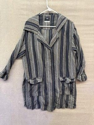 BDG Mens Medium Gray Black Striped Hooded Lightweight Jacket Pre-Owned