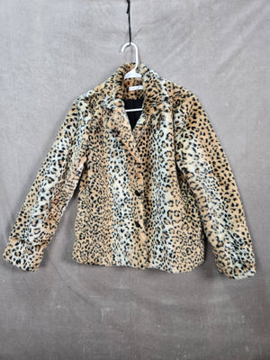 HONEY PUNCH Women's Leopard Print Long Sleeve Fur Coat Fall Winter Size M 1