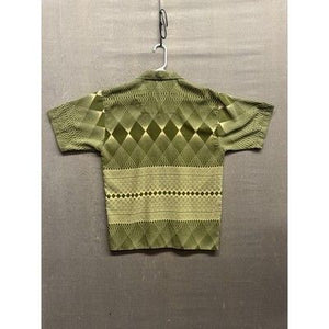 EMVO Shirt Mens L Green Geometric Pattern Short Sleeve Button Up Retro Top 4