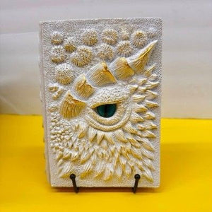 3D Dragon Eye Journal White Gold Fantasy Grimoire Hardcover Notebook Sketchbook 1