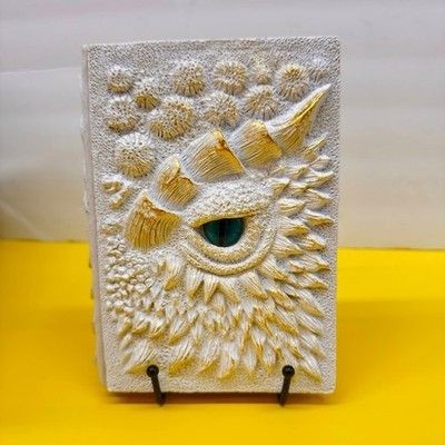 3D Dragon Eye Journal White Gold Fantasy Grimoire Hardcover Notebook Sketchbook