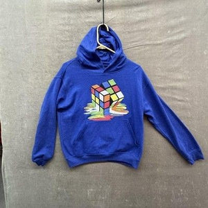 Rubik's Cube Hoodie Youth Large Blue Melting Graphic Pullover Sweatshirt LAT 1