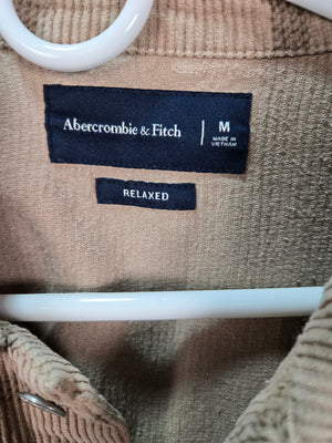Abercrombie & Fitch Mens Beige Plaid Corduroy Button Shirt Jacket Size M 2