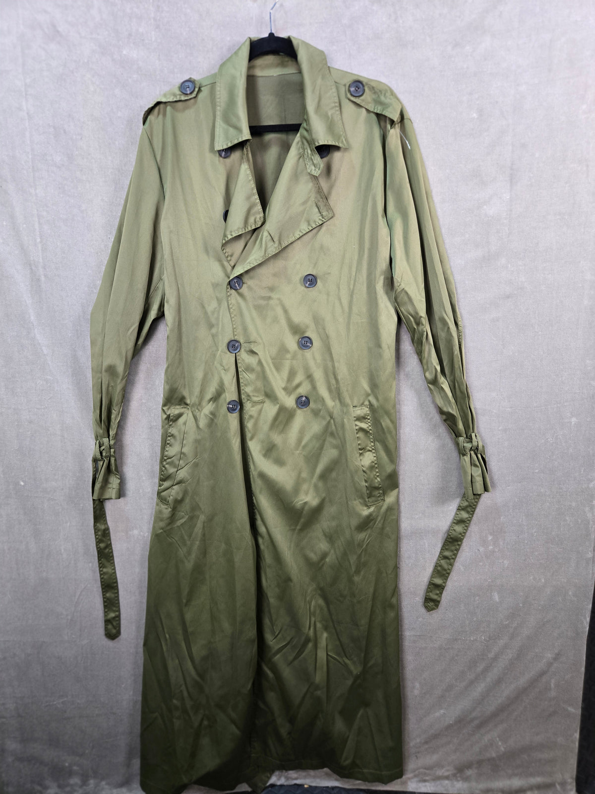 Military Style Olive Green Double Breasted Belted Trench Coat Size M