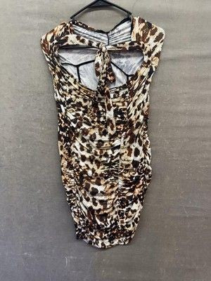 Haute Hippie Dress Womens Medium Cheetah Animal Print Ruched Bodycon Tie Back Pr 2