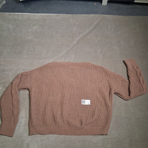 NO BOUNDARIES Sweater Women Brown Cable Knit V Neck Pullover Size L Pre-Owned 4