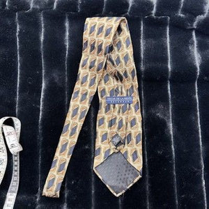 Oscar de la Renta Tie Classic Geometric Pattern Blue Gold Silk Pre-Owned Good Co 1