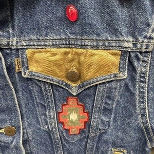 Vintage Levis Jacket Kids Small Blue Denim Custom Western Embroidery Gold 90s 2