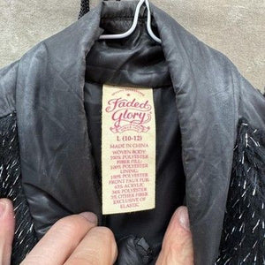 Faded Glory Girls Jacket Large 10-12 Black Faux Fur Beaded Zip Pre-Owned 4