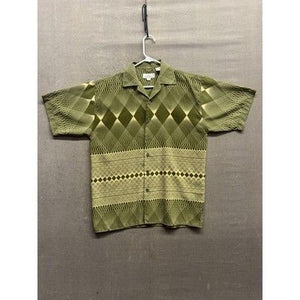 EMVO Shirt Mens L Green Geometric Pattern Short Sleeve Button Up Retro Top 3