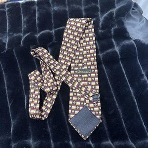 Domani Tie Mens One Size Burgundy Gold Geometric Checkered Silk Necktie Pattern 1