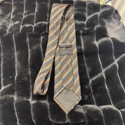 Bergamo New York Mens Silk Necktie Checkered Striped Pre-Owned Good Condition