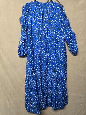 Ulla Johnson Cobalt Blue Floral Tiered Midi Dress Ruffle Tie Neck Size 4 NWT 4