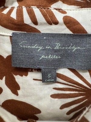 Sunday in Brooklyn Shirt Womens Small Brown White Floral Button Up Tie Sleeve 2