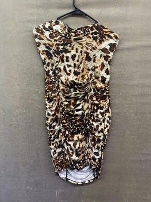 Haute Hippie Dress Womens Medium Cheetah Animal Print Ruched Bodycon Tie Back 3