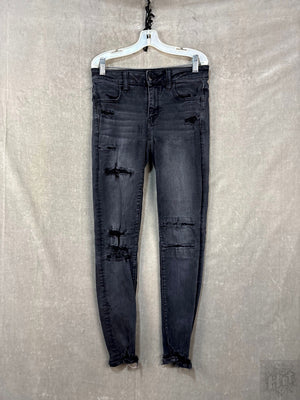 American Eagle Distressed Black Skinny Jeans, Size 8 1