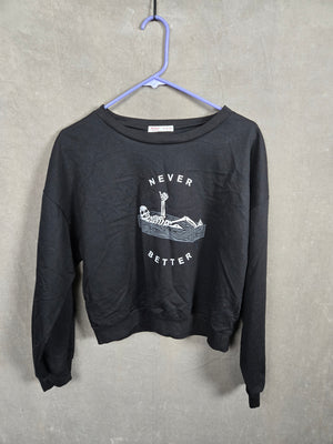 Skeleton Coffin Graphic Never Better ROMWE Women's Black Sweatshirt L 1