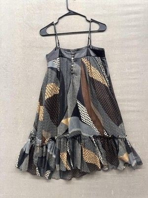 Wish Dress Womens Large Abstract Print Ruffle Hem Boho Spaghetti Strap Maxi Pre-