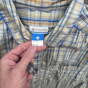 Columbia Shirt Mens Medium Blue Yellow Plaid Omni-Wick Short Sleeve Outdoor 2