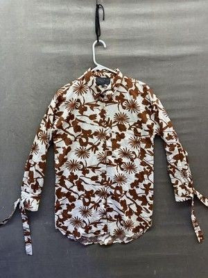 Sunday in Brooklyn Womens Shirt Small Brown White Floral Button Up Tie Sleeve Pr