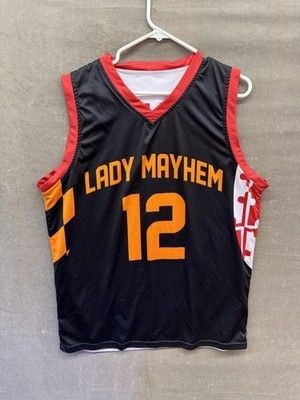 Lady Mayhem Basketball Jersey Womens Large Number 12 Youth Sports Black Red Oran 2