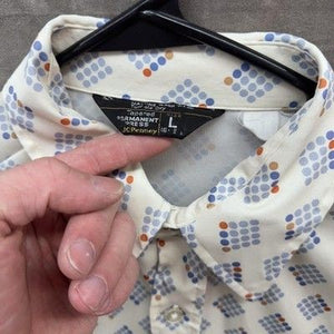 Vintage JCPenney Shirt Mens Large White Blue Orange Short Sleeve Tapered 70s 80s 3