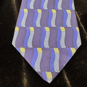 Conte di Milano Tie Mens Blue Yellow 100 Silk Made in Italy Geometric Pattern 3