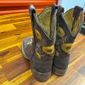 Herencia Brown Leather Kids Western Cowboy Boots US Size 15.5 Sunflower 5