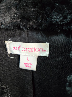 xhiliration Women's Black Fur Trim Logo Quilted Zipper Button Jacket Size L 2
