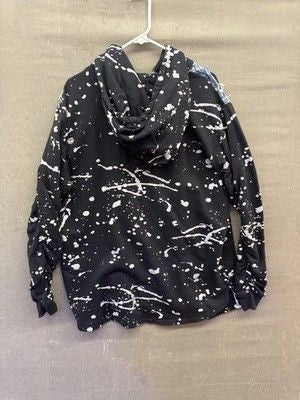 Encrypted Hoodie Mens XL Distressed Bleach Splatter Ripped Denim Pullover Pre-Ow 1