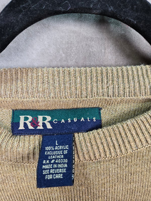 R&R Casuals Men's Tan Textured Knit Pullover Sweater Size L Acrylic 2