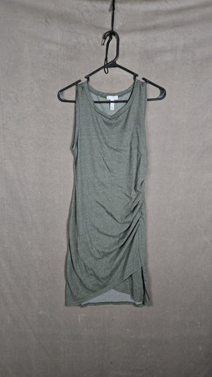 Leith Women's Olive Green Ruched Asymmetrical Tank Dress Size M 1