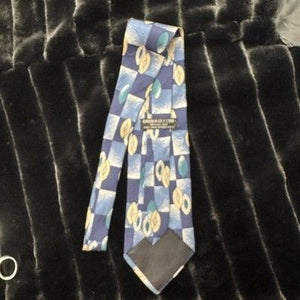Enrico Guccini Tie Mens Blue Yellow Silk Geometric Leaf Print Paris Rome 4" Wide 4