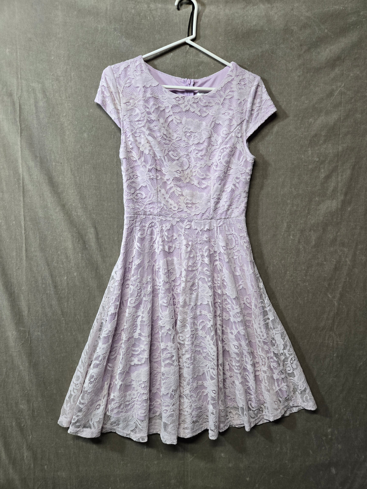 MUADRESS Women's Lavender Floral Lace Cap Sleeve Fit Flare Cocktail Dress Size M