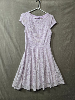 MUADRESS Women's Lavender Floral Lace Cap Sleeve Fit Flare Cocktail Dress Size M 1