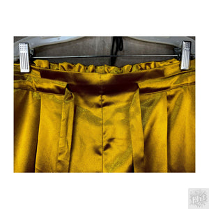 Vibrant Gold Satin Cargo Pants with Pockets and Elastic Waist 4
