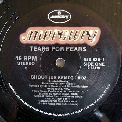 Tears For Fears Shout 12 Inch Vinyl Record Used