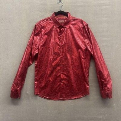 Men's Large Red Paisley Button Up Shirt Pre-Owned Good Condition Dressy Party