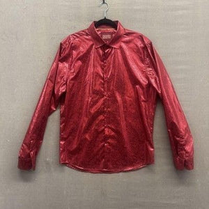 Men's Large Red Paisley Button Up Shirt Pre-Owned Good Condition Dressy Party 1