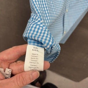 Penguin Munsingwear Shirt Mens Large Blue Gingham Check Button Down Classic Fit 1