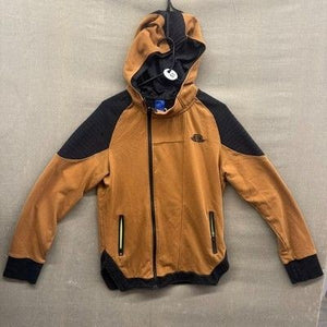 Body Engineers Vincit Victor Hood Sweatshirt Mens XL Brown Black Zipper Pockets 1