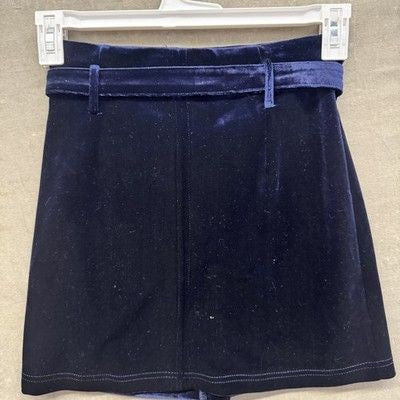DO BE Skirt Womens Small Blue Velvet Belted Mini High Waist Stretch Pre-Owned