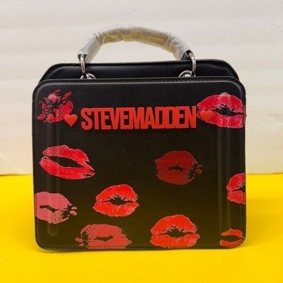 Steve Madden Satchel Crossbody Bag Black Red Lip Print New without tags