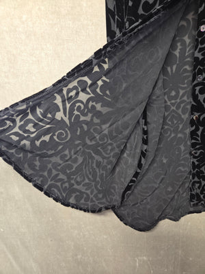 Silk Club Black Burnout Velvet Blouse Silk Rayon Damask Button Up Vintage Womens 3