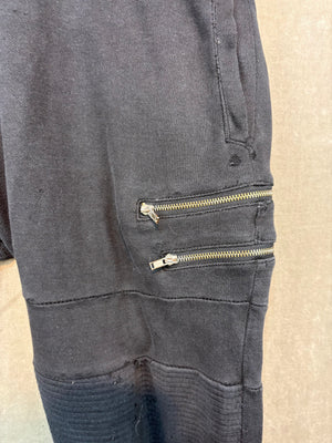 ZARA MAN Mens Black Moto Ribbed Jogger Sweatpants Size L Good Condition Zip Pock 4