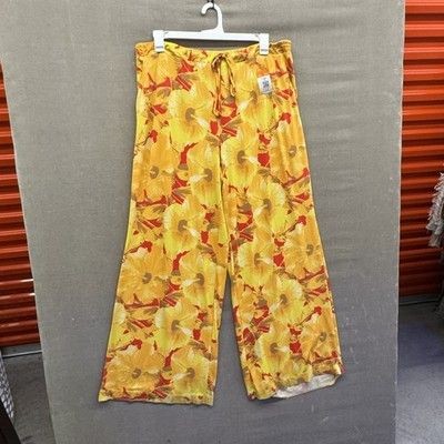 New York & Company Womens 2XL Yellow Orange Floral Wide Leg Pants Pre-Owned Exce