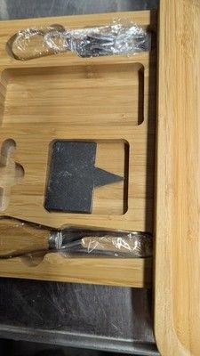 Bamboo Cheese Board Knife Gift Set Charcuterie Tray Wood Cutting Board Open Box 2